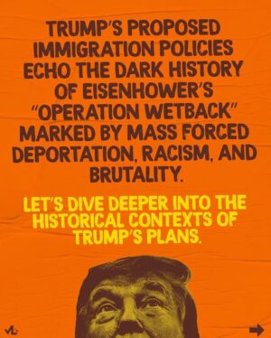 John Leguizamo Instagram - Posted @withregram • @votolatino 🚨Trump’s proposed immigration policies echo the dark history of Eisenhower’s “Operation Wetback” marked by mass forced deportation, racism, and brutality. 

Let’s dive deeper into the historical contexts of Trump’s plans. 

On the campaign trail, Trump has repeatedly alluded to an “Eisenhower model” approach to immigration if he wins office. 

Trump hopes to expand President Dwight D. Eisenhower’s anti-immigration campaign using inhumane strategies to carry out “the largest domestic deportation operation in American history.”

Known as “Operation Wetback,” the 1954 enforcement operation led by Eisenhower used military-style tactics to remove Mexican immigrants, some of which were “Mexican-looking” American citizens, from their homes, sending them back to Mexico. 

Around 1.3 million people were affected by the brutal and armed forced deportation campaign, with some deportees dying due to inhumane transportation conditions that resembled an ‘eighteenth century slave ship.’

At the end of the program, some reports indicate the Immigration and Naturalization Service (INS) deported over one million Mexican “immigrants” nationwide, with 60 percent being U.S. citizens of Mexican descent. 

Trump’s commitment to implement a program as harsh as “Operation Wetback” should serve as a stark warning as he tells all other Americans that Latinos, the second-largest demographic group in the U.S., should be suspected and othered.

Trump’s plans and statements aren’t new, but if Trump wins next year’s election, he intends to follow through. 

“As Trump and his MAGA supporters seek to remake our nation and our Constitution in his image, they will be coming out in full force to the ballot box a year from now. 

If they win, we can expect a police state that goes beyond Operation Wetback, creating a human tragedy on a historic scale and irreparably destroying our communities and permanently lowering our leadership and standing on the global stage.” 

-Voto Latino President @mariateresakumar 

#trump #immigration #homeishere #protectimmigrantfamilies
