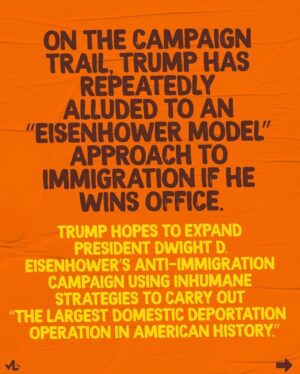John Leguizamo Instagram - Posted @withregram • @votolatino 🚨Trump’s proposed immigration policies echo the dark history of Eisenhower’s “Operation Wetback” marked by mass forced deportation, racism, and brutality. 

Let’s dive deeper into the historical contexts of Trump’s plans. 

On the campaign trail, Trump has repeatedly alluded to an “Eisenhower model” approach to immigration if he wins office. 

Trump hopes to expand President Dwight D. Eisenhower’s anti-immigration campaign using inhumane strategies to carry out “the largest domestic deportation operation in American history.”

Known as “Operation Wetback,” the 1954 enforcement operation led by Eisenhower used military-style tactics to remove Mexican immigrants, some of which were “Mexican-looking” American citizens, from their homes, sending them back to Mexico. 

Around 1.3 million people were affected by the brutal and armed forced deportation campaign, with some deportees dying due to inhumane transportation conditions that resembled an ‘eighteenth century slave ship.’

At the end of the program, some reports indicate the Immigration and Naturalization Service (INS) deported over one million Mexican “immigrants” nationwide, with 60 percent being U.S. citizens of Mexican descent. 

Trump’s commitment to implement a program as harsh as “Operation Wetback” should serve as a stark warning as he tells all other Americans that Latinos, the second-largest demographic group in the U.S., should be suspected and othered.

Trump’s plans and statements aren’t new, but if Trump wins next year’s election, he intends to follow through. 

“As Trump and his MAGA supporters seek to remake our nation and our Constitution in his image, they will be coming out in full force to the ballot box a year from now. 

If they win, we can expect a police state that goes beyond Operation Wetback, creating a human tragedy on a historic scale and irreparably destroying our communities and permanently lowering our leadership and standing on the global stage.” 

-Voto Latino President @mariateresakumar 

#trump #immigration #homeishere #protectimmigrantfamilies