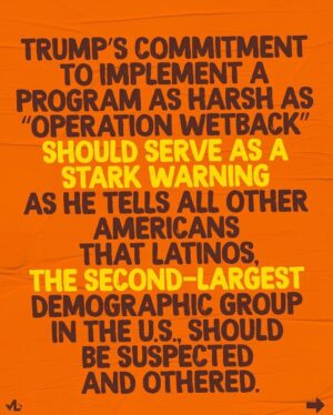 John Leguizamo Instagram - Posted @withregram • @votolatino 🚨Trump’s proposed immigration policies echo the dark history of Eisenhower’s “Operation Wetback” marked by mass forced deportation, racism, and brutality. 

Let’s dive deeper into the historical contexts of Trump’s plans. 

On the campaign trail, Trump has repeatedly alluded to an “Eisenhower model” approach to immigration if he wins office. 

Trump hopes to expand President Dwight D. Eisenhower’s anti-immigration campaign using inhumane strategies to carry out “the largest domestic deportation operation in American history.”

Known as “Operation Wetback,” the 1954 enforcement operation led by Eisenhower used military-style tactics to remove Mexican immigrants, some of which were “Mexican-looking” American citizens, from their homes, sending them back to Mexico. 

Around 1.3 million people were affected by the brutal and armed forced deportation campaign, with some deportees dying due to inhumane transportation conditions that resembled an ‘eighteenth century slave ship.’

At the end of the program, some reports indicate the Immigration and Naturalization Service (INS) deported over one million Mexican “immigrants” nationwide, with 60 percent being U.S. citizens of Mexican descent. 

Trump’s commitment to implement a program as harsh as “Operation Wetback” should serve as a stark warning as he tells all other Americans that Latinos, the second-largest demographic group in the U.S., should be suspected and othered.

Trump’s plans and statements aren’t new, but if Trump wins next year’s election, he intends to follow through. 

“As Trump and his MAGA supporters seek to remake our nation and our Constitution in his image, they will be coming out in full force to the ballot box a year from now. 

If they win, we can expect a police state that goes beyond Operation Wetback, creating a human tragedy on a historic scale and irreparably destroying our communities and permanently lowering our leadership and standing on the global stage.” 

-Voto Latino President @mariateresakumar 

#trump #immigration #homeishere #protectimmigrantfamilies