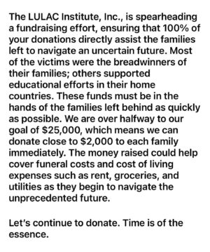 John Leguizamo Instagram - Rest in power my brothers!  Immigrants sacrificing to make America great again!  99.9% of immigrants contribute above what they get back.  Be grateful America for immigrants.

DONATE HERE: https://shorturl.at/efhlr