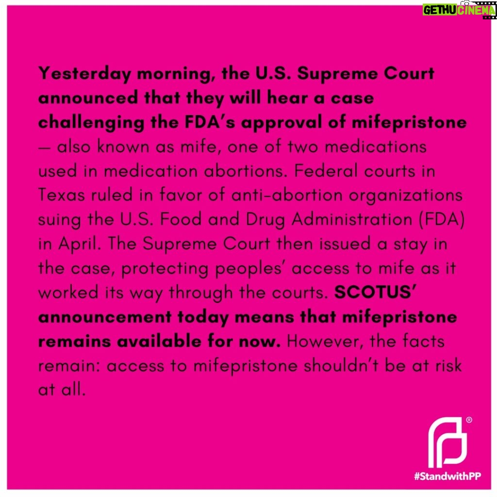John Leguizamo Instagram - #Mifepristone is headed to #SCOTUS ~ Yesterday morning, the U.S. Supreme Court announced that they will hear a case challenging the FDA’s approval of mifepristone — also known as mife, one of two medications used in medication abortions. Federal courts in Texas ruled in favor of anti-abortion organizations suing the U.S. Food and Drug Administration (FDA) in April. The Supreme Court then issued a stay in the case, protecting peoples’ access to mife as it worked its way through the courts. SCOTUS’ announcement today means that mifepristone remains available for now. However, the facts remain: access to mifepristone shouldn’t be at risk at all. Mifepristone is safe, effective, and has been used by more than five million people in the United States for abortion and miscarriage care since the FDA approved it more than 20 years ago. This case is a calculated attack on abortion access. And the repercussions could go far beyond abortion care: it could upend the country’s drug approval process and put every approved medication in the political crosshairs. We don’t know SCOTUS’ schedule yet, but we expect that arguments will take place in the spring with a decision likely in June. Right now, Planned Parenthood health centers across the country will continue to provide access to safe and effective medication abortion using mifepristone to patients that seek care in states where abortion is legal. #StandWithPP