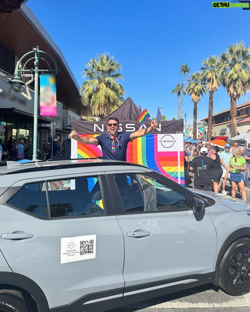 Jonathan Bennett Instagram - Hung out with my @nissanusa Kicks and ARIYA at Palm Springs Pride this year. Which do you think looks best on me? So proud to be representing all the work Nissan does for the LGBTQ community, because they truly are #PartnersOfProgress #lgbtq #pride