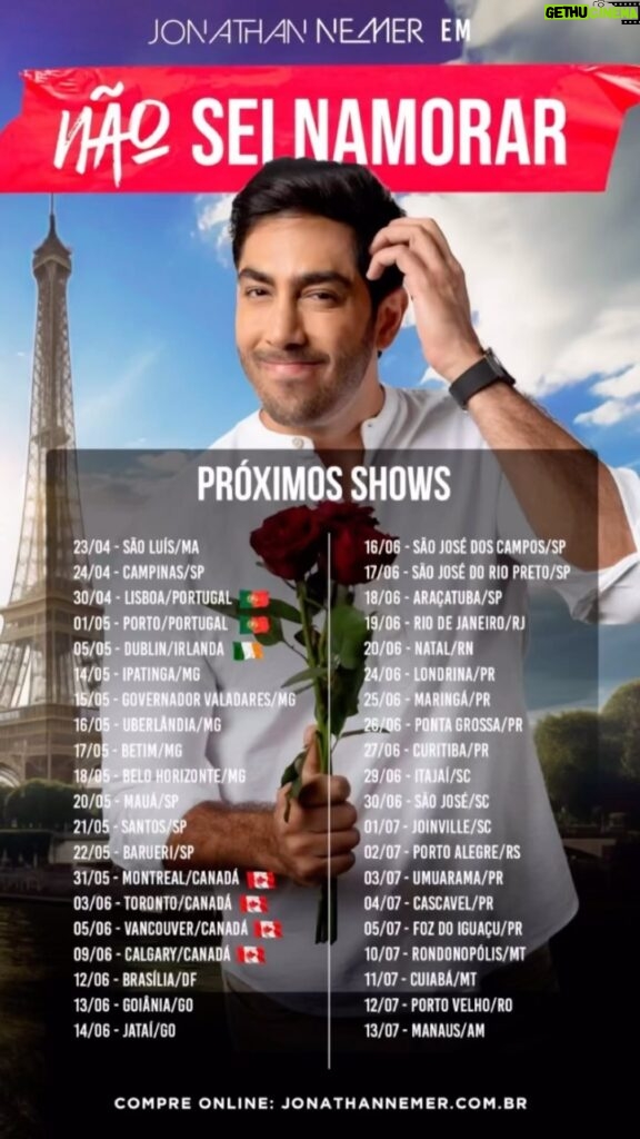 Jonathan Nemer Instagram - ATENÇÃO PARA TODOS PRÓXIMOS SHOWS COM INGRESSOS A VENDA. Sua cidade tá na lista? Então corra pra comprar o seu. MARQUEM OS AMIGOSSSS