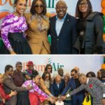 Joselyn Dumas Instagram - Thrilled to have IBOM AIR join the ties that bind Ghana & Nigeria and to foster development across both countries in trade and more. Thanks to Akwa Ibom State for championing this and Congratulations!! @ibomairlines 💐🧡💚 AKWAABA -Welcome to Ghana 🇬🇭. FLY IBOM AIR Outfit: @duabaserwa thanks for this stunning outfit 👌🏾❤️ Make-Up: @denni_makeover 😘 Hair: @oh_my_hairr Photography: @manuelphotography_official