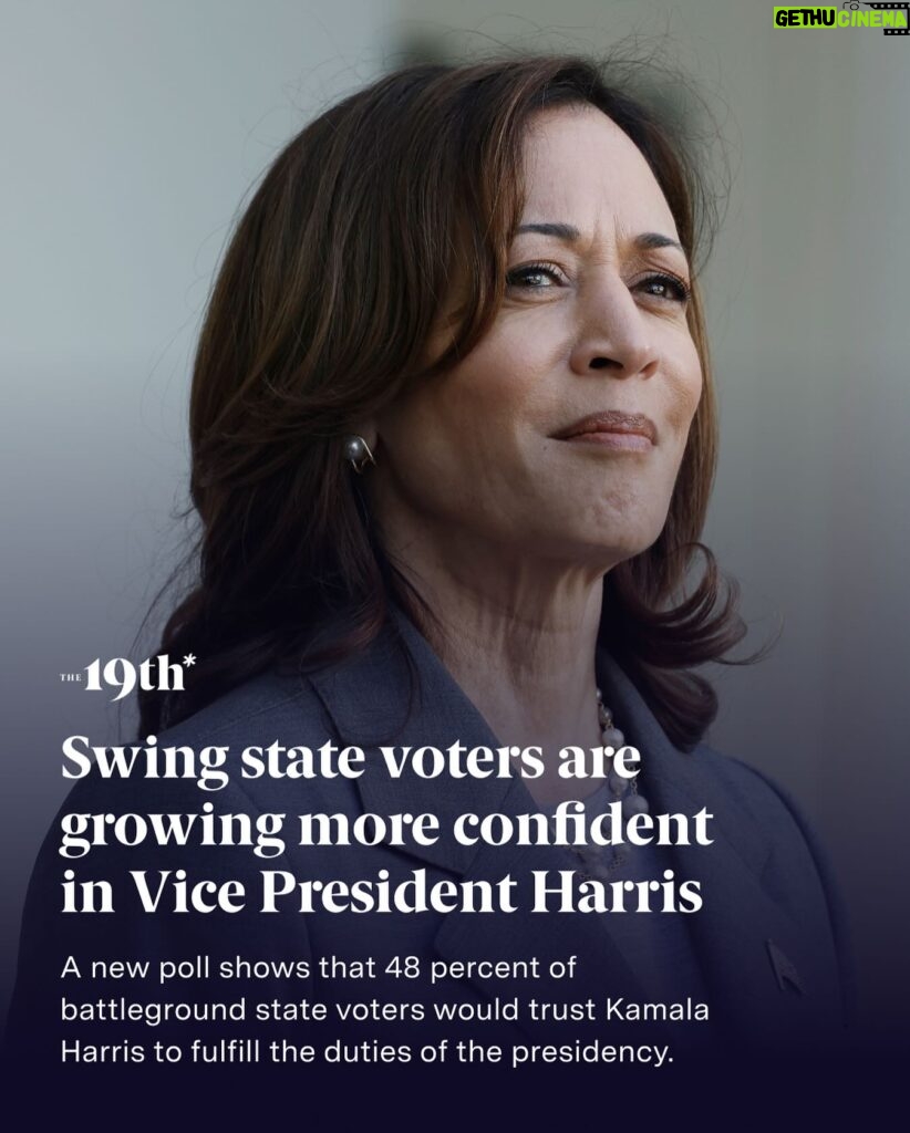 Joy Reid Instagram - Repost from @19thnews • Voters in key swing states are expressing greater confidence in Vice President Kamala Harris’ ability to serve as president, according to a new poll from Morning Consult and Bloomberg News. Almost half of registered voters polled in seven swing states, 48 percent, said they would trust Harris a lot or somewhat to assume the responsibilities of the presidency if President Joe Biden could no longer do so. Eleven percent of voters said they wouldn’t trust Harris very much while 38 percent said they wouldn’t trust Harris at all. It marks the highest level of confidence in Harris’ ability to serve as president since Morning Consult and Bloomberg began polling voters in the seven battlegrounds of Arizona, Georgia, Michigan, North Carolina, Nevada, Pennsylvania and Wisconsin in October. The latest survey, conducted from May 7-13, surveyed nearly 5,000 registered voters in those states. Biden’s age has consistently registered as a concern for voters. If re-elected, Biden, 81, would be 87 at the end of his second term in 2029. Former President Donald Trump, Biden’s Republican opponent for president, turns 78 in June. In the poll, 61 percent of voters said the vice presidential candidate is more important to them in 2024 than in previous presidential elections because of the candidates’ respective ages. Harris is 59. Both Biden and Harris continue to receive relatively low favorability ratings among swing state voters, with 40 percent of swing state voters saying they hold a very or somewhat favorable view of Harris and 52 percent stating they held a somewhat or very unfavorable view of her. Trump narrowly leads Biden by four points, 48 to 44 percent, among battleground state voters in a head-to-head matchup. In a hypothetical matchup between Trump and Harris, Trump leads Harris by a wider margin of seven points, 49 to 42 percent. ✍️: Grace Panetta, politics reporter 📸: Anna Moneymaker/Getty Images