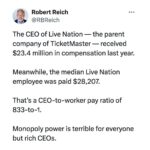 Joy Reid Instagram – Oligarchy is a mess right?
.
Repost from @rbreich
•
Monopolization is bad for consumers but it’s also bad for workers. Market concentration keeps wages down. And fewer competitors in any given industry means workers have fewer choices of whom to work for. This is the story of monopolization, folks. Corporate consolidation is bad news for everyone except the super-rich. It’s awful for consumers, workers, and the economy as a whole — and it’s driving the most extreme wealth imbalance in over a century.