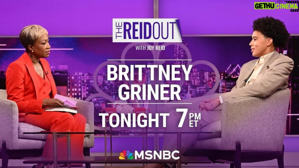 Joy Reid Instagram - TONIGHT: A special *two hours* of #TheReidOut starts at 6 pm ET! Then at 7 pm ET, watch Joy’s FULL interview with WNBA star Brittney Griner on how she survived a Russian gulag, PLUS *bonus* content that has never aired before. You don’t want to miss it. See you all this evening, 6-8 pm ET, on MSNBC, #reiders!