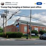 Joy Reid Instagram – What a time to be alive. Someone in the Albany area town of Delmar thought it wisdom to hoist a Trump 2024 campaign at the local post office. The flag hoist touched off a spicy @reddit conversation (filled with disgust for whoever did it) and now it seems the flag touting the man who called military veterans “losers and suckers” will come down. Go figure… 

From the local NBC affiliate:

Delmar, NY (WRGB) —

A new flag flown at the Delmar Post Office Monday morning.

A third flag was added to the flag pole stationed outside government building: the American flag, followed by a POW flag, and finally a 2024 Donald Trump for President flag.

A representative for the Postal Service says that the flag was not placed there by post office employees and “will be removed as soon as possible.”

Police say they have reached out to the Office of the Postal Inspector, pending investigation.