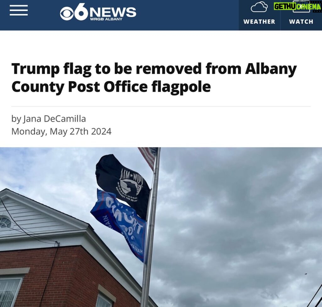Joy Reid Instagram - What a time to be alive. Someone in the Albany area town of Delmar thought it wisdom to hoist a Trump 2024 campaign at the local post office. The flag hoist touched off a spicy @reddit conversation (filled with disgust for whoever did it) and now it seems the flag touting the man who called military veterans “losers and suckers” will come down. Go figure… From the local NBC affiliate: Delmar, NY (WRGB) — A new flag flown at the Delmar Post Office Monday morning. A third flag was added to the flag pole stationed outside government building: the American flag, followed by a POW flag, and finally a 2024 Donald Trump for President flag. A representative for the Postal Service says that the flag was not placed there by post office employees and “will be removed as soon as possible.” Police say they have reached out to the Office of the Postal Inspector, pending investigation.