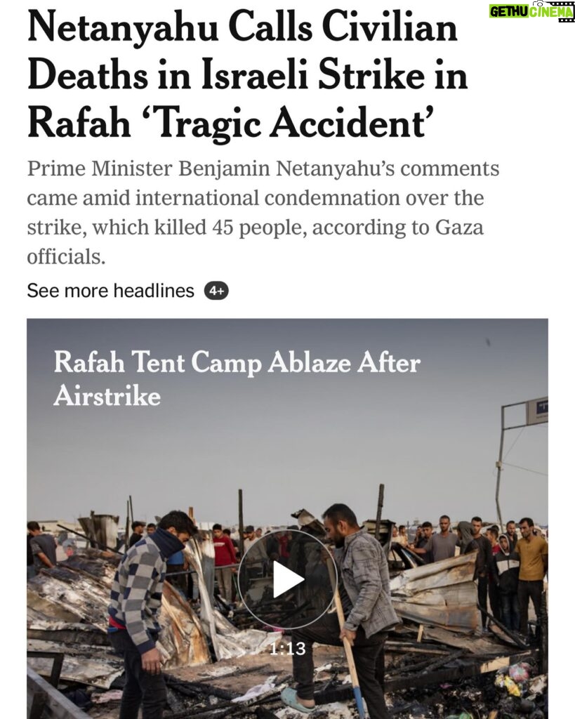 Joy Reid Instagram - Post includes stories from @nytimes @reuters and @thenationalnews.com - international outrage is growing after a designated safe zone in #rafah was hit with Israeli missile strikes overnight.