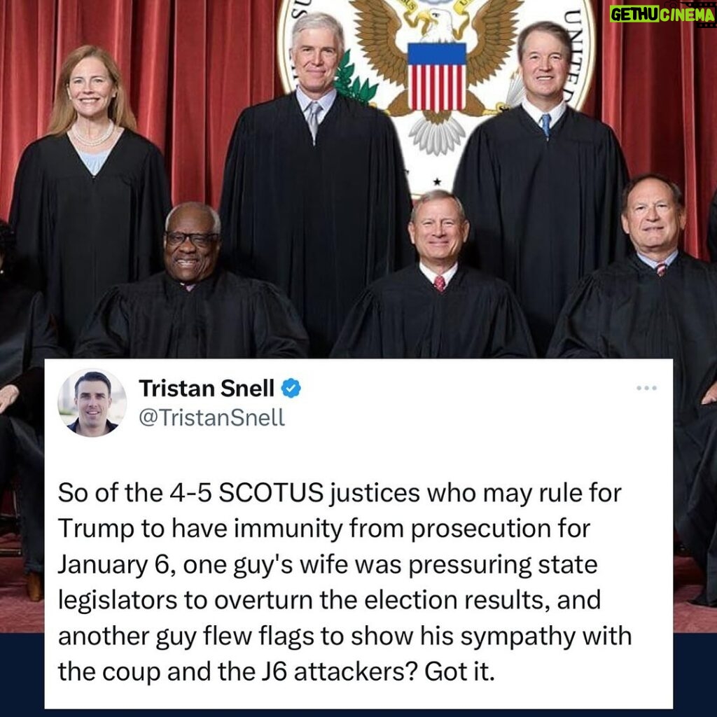 Joy Reid Instagram - And if Trump becomes president again (likely for life) those two corrupt justices will retire so Trump can replace them with 30 or 40 something year old versions of themselves. That would mean Trump would be the one to appoint FIVE OUT OF THE NINE justices on the court. It would be his court majority in place for likely the rest of our lives. Let that sink in. Every civil right of the 20th century— everything that made Black people, women and nonwhite immigrants full citizens, and every regulation of big corporations and oligarchs, the Voting Rights Act and as Clarence has signaled, likely even Brown v Board— would be gone, likely for good. This election is NOT about Joe Biden. It’s about US, and whether WE will retain any rights at all after 2024. Wake TF up, people. Trump is not coming back into power to give you a “stimmy” check. That was due to the pandemic he mismanaged, not because he magically loves sending Black people money. WAKE UP! Don’t walk us deliberately into the #handmaidstale or 1930s Germany! . Repost from @tristansnell