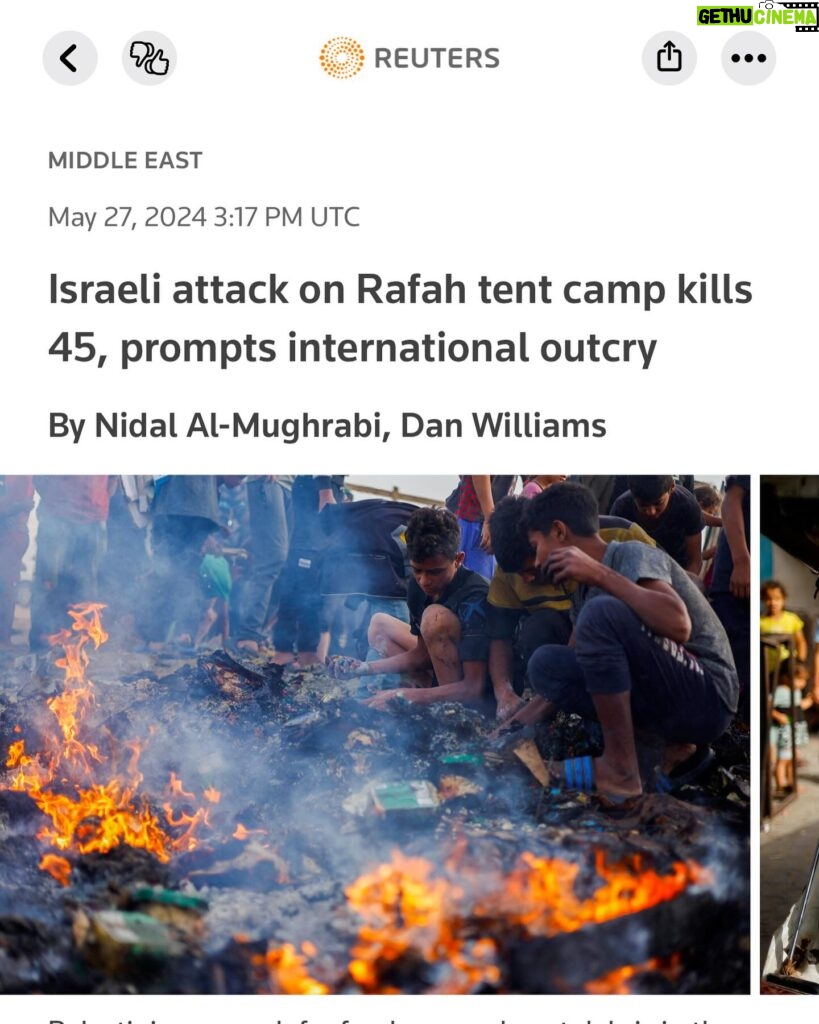 Joy Reid Instagram - Post includes stories from @nytimes @reuters and @thenationalnews.com - international outrage is growing after a designated safe zone in #rafah was hit with Israeli missile strikes overnight.