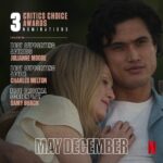 Julianne Moore Instagram - Thank you Critics Choice Awards for nominating MAY DECEMBER's Julianne Moore for Best Supporting Actress, Charles Melton for Best Supporting Actor and Samy Burch for Best Original Screenplay!