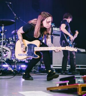 Julien Baker Instagram - 7 shows in to Wild Hearts Tour❤️ here’s a big heaping THANKS to everyone who came to the shows; to our amazing band(s) and crew(s); to Sharon, Angel, and Quinn for having me on this adventure; to @moogsynthesizers for the bloops and @boonetattoos for the ink; and to my lucky SpongeBob socks !!!🧽 (as captured by @stephportphotos )