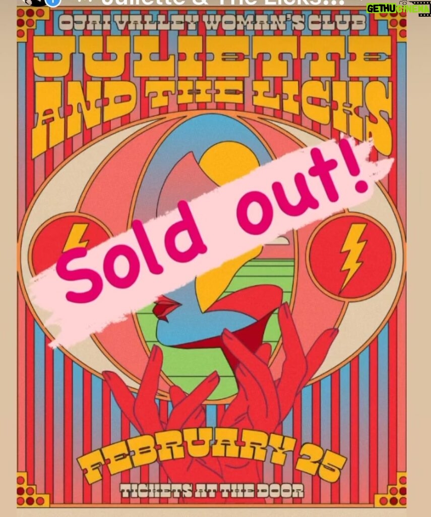 Juliette Lewis Instagram - OJAI SHOW SOLD OUT - (Maybe some tics left at door) 7pm Feb 25th ⭐️ALL AGES Thank you for loving the rocknroll as much as we do 🙌⚡️