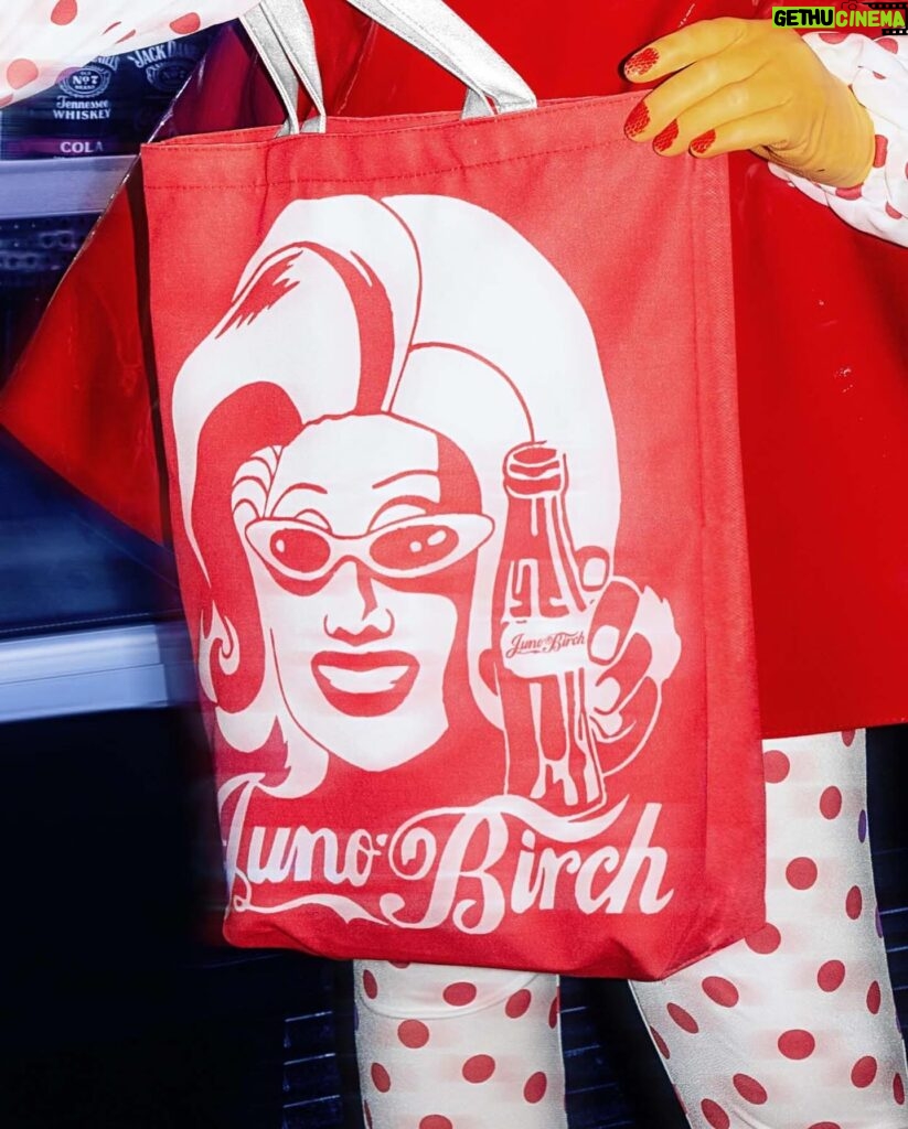 Juno Birch Instagram - You asked for it and here she is! The Juno Coca Cola tote bag has arrived on @dragqueenmerch ! Super thick and stunnin quality! This @marcbeggar design is also available on Ts and hoodies now too! 👽💕