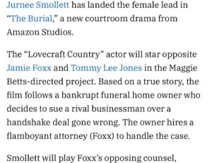 Jurnee Smollett Instagram - Hey Jamie, Tommy, Maggie…letsssss goo!!! I’ve studied these giants my entire life and to be able to work along side them is a dream come true. Can’t wait to jump in it with them. 🙌🏽🙌🏽 #TheBurial 

Cc @iamjamiefoxx @maggiebetts @datariturner @amazonstudios