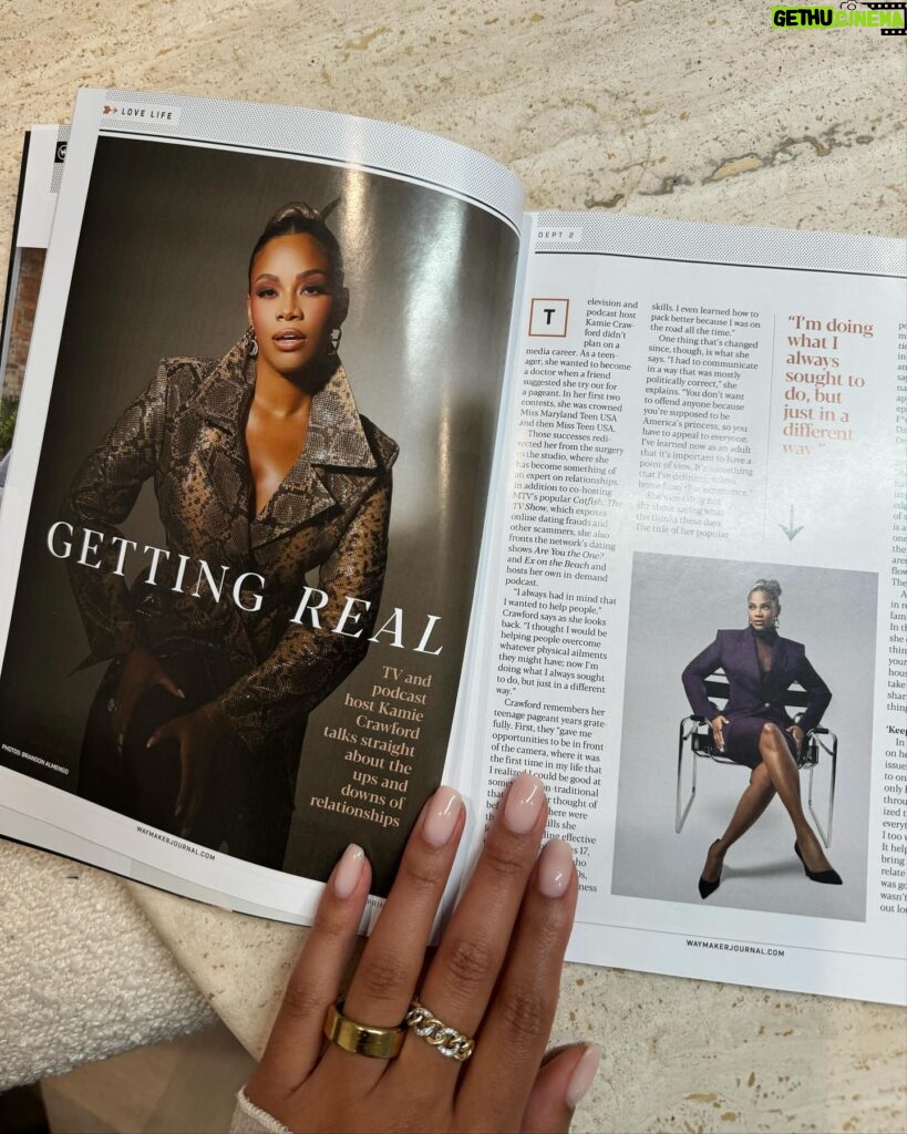 Kamie Crawford Instagram - W A Y M A K E R 🪽 It’s an honor and a privilege to be featured in the @waymakerculture Black History Month issue 🤍 Thank you @iamlouiscarr for having me & thank you to @brandonalmengo for capturing the most fire “test” photo (slide 1) that ended up making the magazine! 😂🙌🏽📸 #waymakerjournal