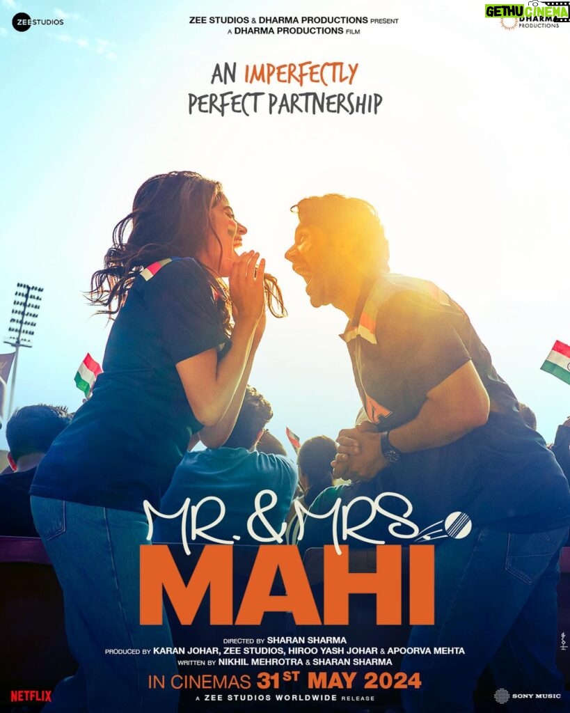 Karan Johar Instagram - Love, ALL OUT!❤️🏏 Witness a glimpse of an imperfectly perfect partnership that goes beyond the boundaries. #MrAndMrsMahi in cinemas on 31st May, 2024. @apoorva1972 @rajkummar_rao @janhvikapoor @sharanssharma @mehrotranikhil @somenmishra @dharmamovies @zeestudiosofficial @sonymusicindia