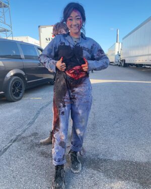 Karen Fukuhara Instagram - Season 3 Episode 4 after @jensenackles blasted the shit outta me 😂 

Props to our prosthetics team! Always incredible work from face peels to pumping blood. More to come in season 4!