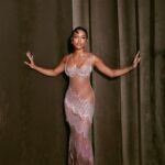 Karrueche Tran Instagram - GOLDPARTY 🪩 @gracebalsamomakeup @yuichi_ishida_hair @bryonjavar Dress: @georgeshobeika Jewelry: @a.jaffe @brosway Shoes: @maisonernest 📸 @tyrenredd