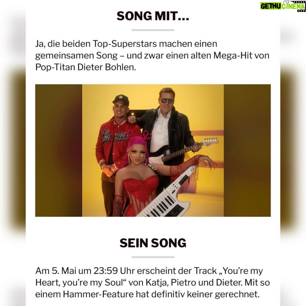 Katja Krasavice Instagram - @katjakrasavice x @dieterbohlen x @pietrolombardi - YOU’RE MY HEART YOU’RE MY SOUL 💘➡️ 5.5. 23:59 ⬅️💘 Danke für mehrere Millionen Klicks nach einem Tag auf die Hörprobe und die unglaubliche Resonanz 🫣🫶🏽 Macht weiter Tiktoks zum Sound wir Posten und Duetten die besten 🔥