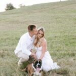 Kelsey Owens Instagram - Future Mr. & Mrs. Strong 🤍 I always pictured my engagement photos all done up and somewhere fancy, but last minute we landed on a field with our dog, champagne, & some pizza☺️ It could not be more us! Photography: @tiffanymaysonetphoto HMUA: @kissandmakeupbysteph