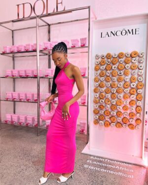 Khosi Ngema Instagram - pretty in pink at the House of Idôle 💋

Thank you @lancomeofficial x @superbalist for a delicious evening! 

Outfit - @superbalist 

#jointheidoles #lancômeafrica