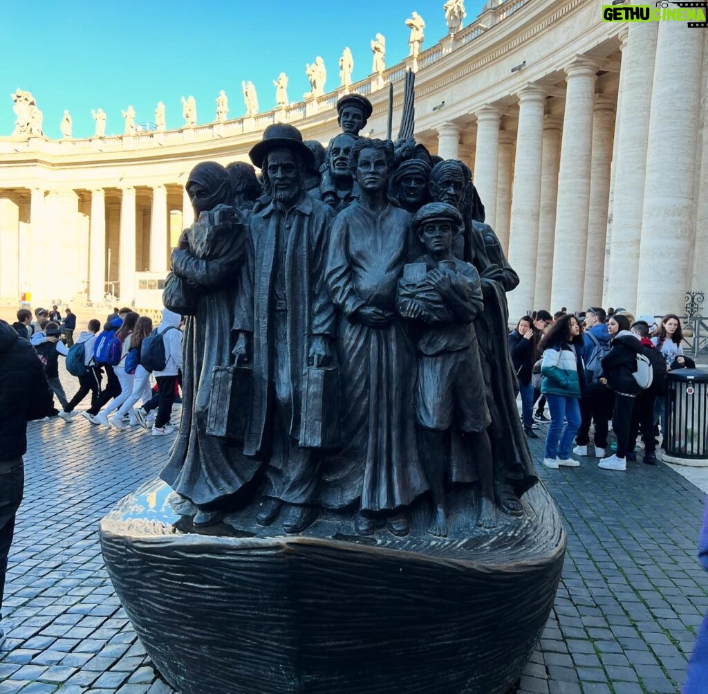Kimberly Williams-Paisley Instagram - ❤️ First time seeing the Angels Unawares sculpture at the Vatican. “It is not only the cause of migrants that is at stake; it is not just about them, but about all of us, and about the present and the future of the human family. Migrants, especially those who are most vulnerable, help us to read ‘the signs of the times.’” —Pope Francis, 2019 #angelsunawares #vatican