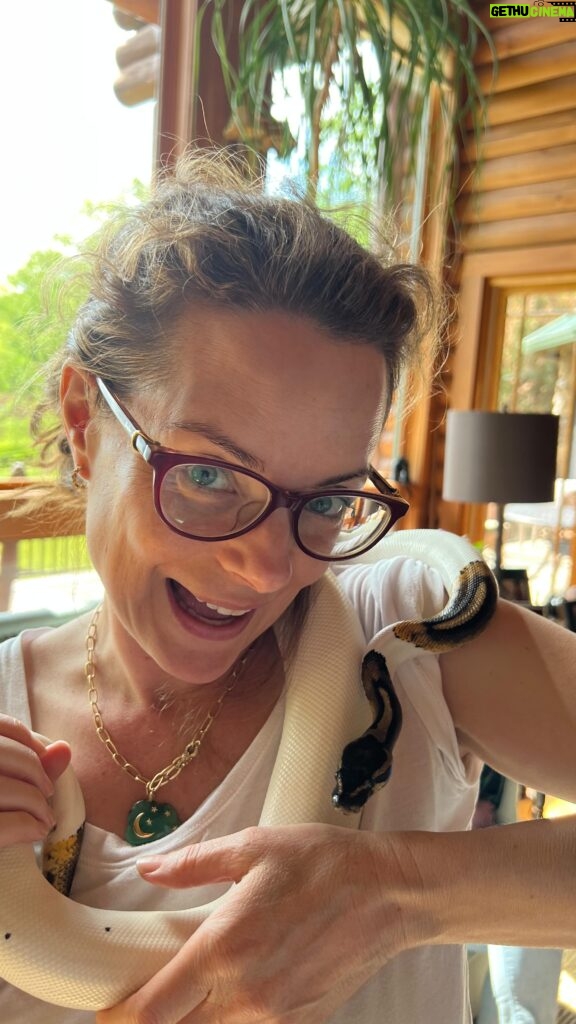 Kimberly Williams-Paisley Instagram - Celebrating #Earthday with my new hair stylist! #ballpython #snake #theresasnakeinmyhair 🐍🐍