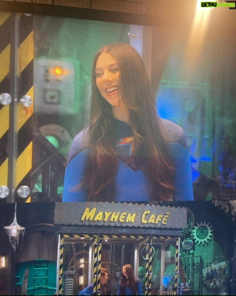Kira Kosarin Instagram - one year ago, filming Thundermans Return 💙⚡️ 1) touchups 2) freezing on set (ft my amazing stunt dbl) 3) reunion! 4) first time back in the suit 5) walking to table read 6) first shot up in the mayhem cafe 7) my spot 8) the treeeee force