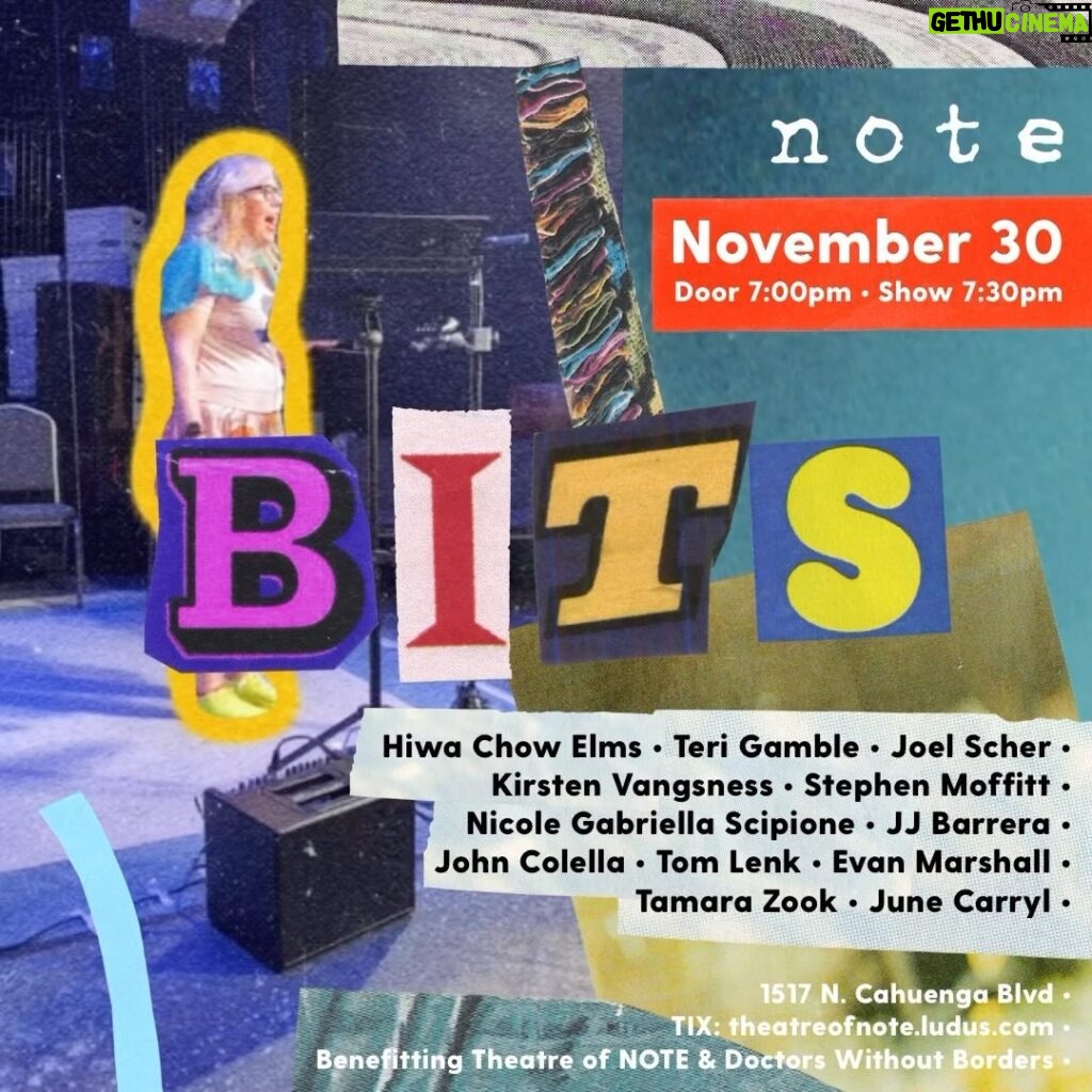 Kirsten Vangsness Instagram - BITS is upon us yet again. This little film clip includes folks who are not in this months but gives an seconds idea of what we are up to! This month 11/30 a THURSDAY! Money to @theatreofnote & @doctorswithoutborders with the art styles of @junecarryl @tamarazook @jayjaybarrera @doyouknowthemoffittman @johnnyccannoli @theterigamble @tommylenk @orinlfs @missscipione @ms.hiwa @evanwmarshall ticket link in my bio. Watch some art because it’s one thing that always makes more space in our insides.