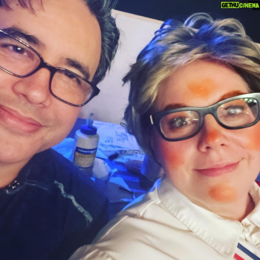 Kirsten Vangsness Instagram - It’s #worldtheatreday and here’s my art brother/forever fast friend @phinnykiyomura and I backstage of @theatreofnote NOTE has a GoFund me (I’ve put the link up just for today in my bio) I love Theatre because places like NOTE give a place for all us creative animals to express and make stuff and manifest your logical family. 🌈🎭🌟