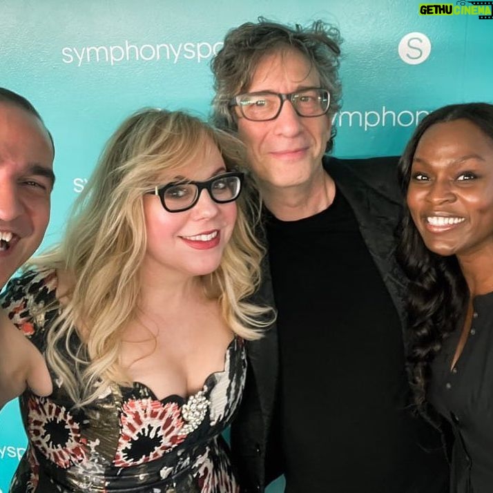 Kirsten Vangsness Instagram - Folks sitting together with art makes space inside to go deep and creative, hard to be contracted when you are all together reading and listening and stretching your wonder muscles. What a joy to share a stage with my darling friends @neilhimself @yetide & @javiermofficial - they were so compelling to listen to @selected_shorts @symphonyspace for the #raybradbury evening- then after it all I got to see a whole gaggle of pals including @debbiemillman (how lucky am I that my doppelgänger is a smoke show?!? ) People who are into reading short stories out loud to other people are my people. Photo Credit: Kevin Yatarola