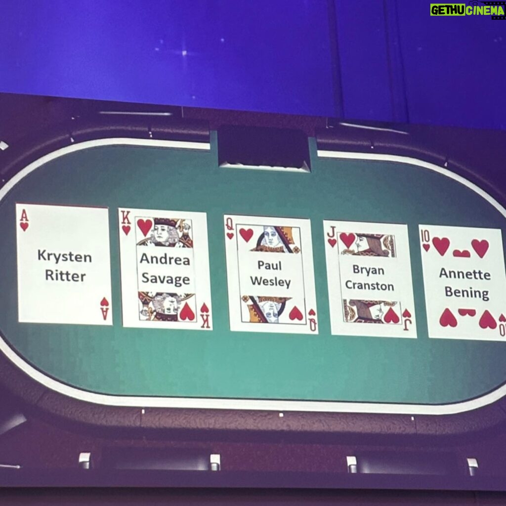 Krysten Ritter Instagram - So much fun playing poker to raise money for the Entertainment Community Fund to help those in the industry most impacted by the strike - THANK YOU Bryan for hosting this incredible event and for including me! It was a BLAST and so lovely to see so many familiar faces. And while I did win a few big hands - I mostly lost - but for a great cause! ♠️♥️♣️♦️ @alifeinthearts @bryancranston (still kicking myself for not getting a selfie with THE Annette Bening! 😩🙈)