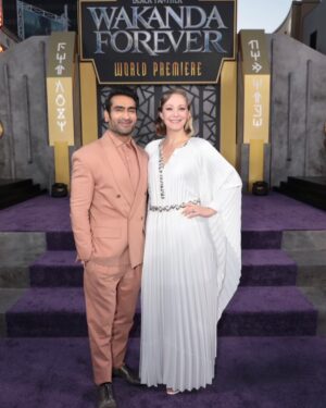 Kumail Nanjiani Instagram - Fantastic night for a fantastic film. Black Panther 2 is fun, funny, thrilling and so very very loving. I’ve never seen a movie like this. Beautiful work. 

Styling: @jeanneyangstyle @chloekeiko 
Glam: @sydneysollod 
Suit by @grayscaleic
Watch by @vacheronconstantin
Shoes by @louboutinworld