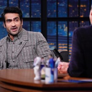 Kumail Nanjiani Instagram - Me. @sethmeyers.
(Styling: @jeanneyangstyle @chloekeiko)
(Grooming: @melissa.dezarate)
(Pic: Lloyd Bishop/NBC)
(Suit: @dzojchen)