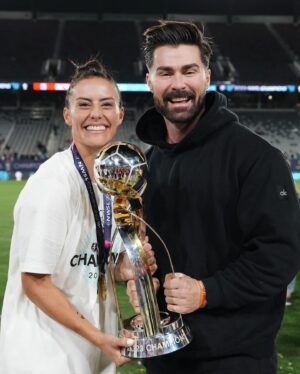 Kyle Krieger Instagram - Well going from being blindsided by the most heart-breaking news possible days before your retirement game — to leading Gotham FC through the playoffs to your first NWSL Championship victory?!?! It is really the most badass thing imaginable. I am constantly in awe of your perseverance, class and strength. Truly a surreal amount of focus to sustain your mental/physical health with 2 little ones, dad in hospice, and while playing and training in your last season. I’ve been rooting for you our whole lives and will continue to do so until the end. The whole WoSo community is behind you. They love you & I love you, @alikrieger! Soak it all in. Congratulations on your game-changing career. You left it better than you found it, and we are all so lucky to have witnessed it.