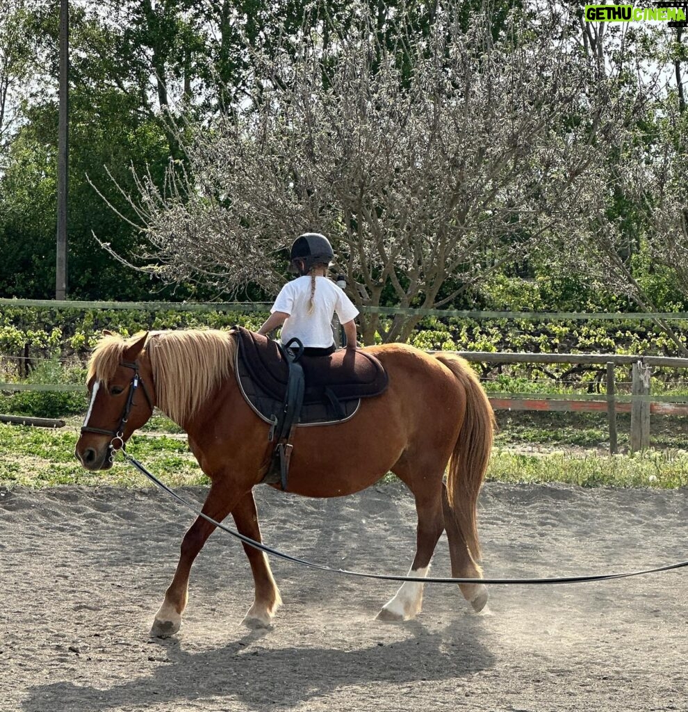 Laëtitia Milot Instagram - Une jolie série de figures pour Lyana lors de son cours de voltige ! 😍 Je crois bien que son sport préféré est l’équitation ! 🤠 Quel était votre sport préféré lorsque vous étiez enfant ? Personnellement, c’était la danse 🥰 #cheval #equitation #voltige #sport