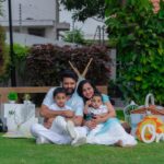 Lasya Manjunath Instagram - 💙🦋🫰🏻 Our Beautiful Family 👨‍👩‍👦‍👦🧿🧿 📸: @giggles_photography_hyd Family outfits : @pari.designers_