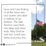 Laura Bush Instagram – Repost from @georgewbush 

#MemorialDay 

@thebushcenter