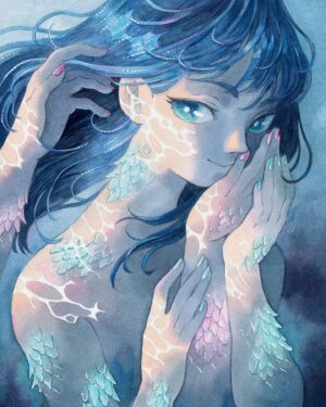 Laura Heikkala Instagram - ’Flow’ This piece was also one of the first artworks I finished for my upcoming exhibition. Swipe to see the process steps along the way. I was inspired to make several water-themed paintings for the show!💦

My second solo show will take place at @gallerynucleus starting Aug 26th💕