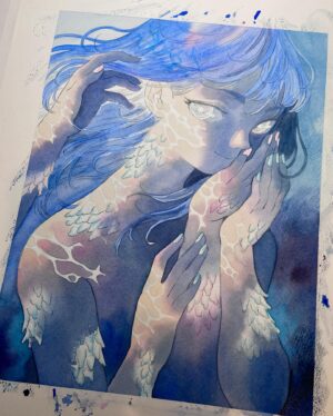 Laura Heikkala Instagram - ’Flow’ This piece was also one of the first artworks I finished for my upcoming exhibition. Swipe to see the process steps along the way. I was inspired to make several water-themed paintings for the show!💦

My second solo show will take place at @gallerynucleus starting Aug 26th💕