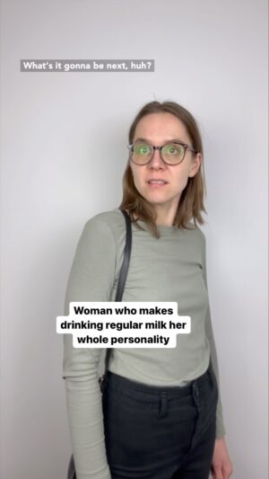 Laura Ramoso Instagram - Where DOES it end?? 🥛
.
.
.
.
.
#milk #mylk #dairy #regularmilk #milksubstitute #lactosefree #dairyfree #cafe #coffee #orderingcoffee #coffeeoftheday #coffeelover #cappuccino #latte #satire #discover #pov #midtwenties #relatable #soymilk #almondmilk #hemp #hempmilk #annoying #coffeeshop #farmfresh #woman #personality