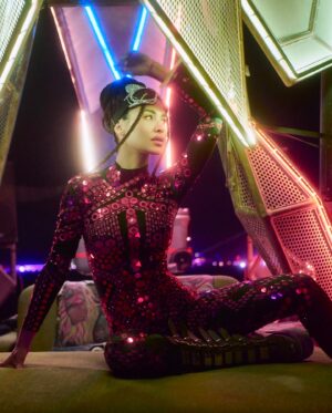 Leïla Ben Khalifa Instagram - It was all a neon dream 🚦
 📸 @mosessiluk 

#burningman #blackrockcity #monckeylove  #neondreams