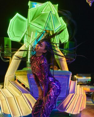 Leïla Ben Khalifa Instagram - It was all a neon dream 🚦
 📸 @mosessiluk 

#burningman #blackrockcity #monckeylove  #neondreams