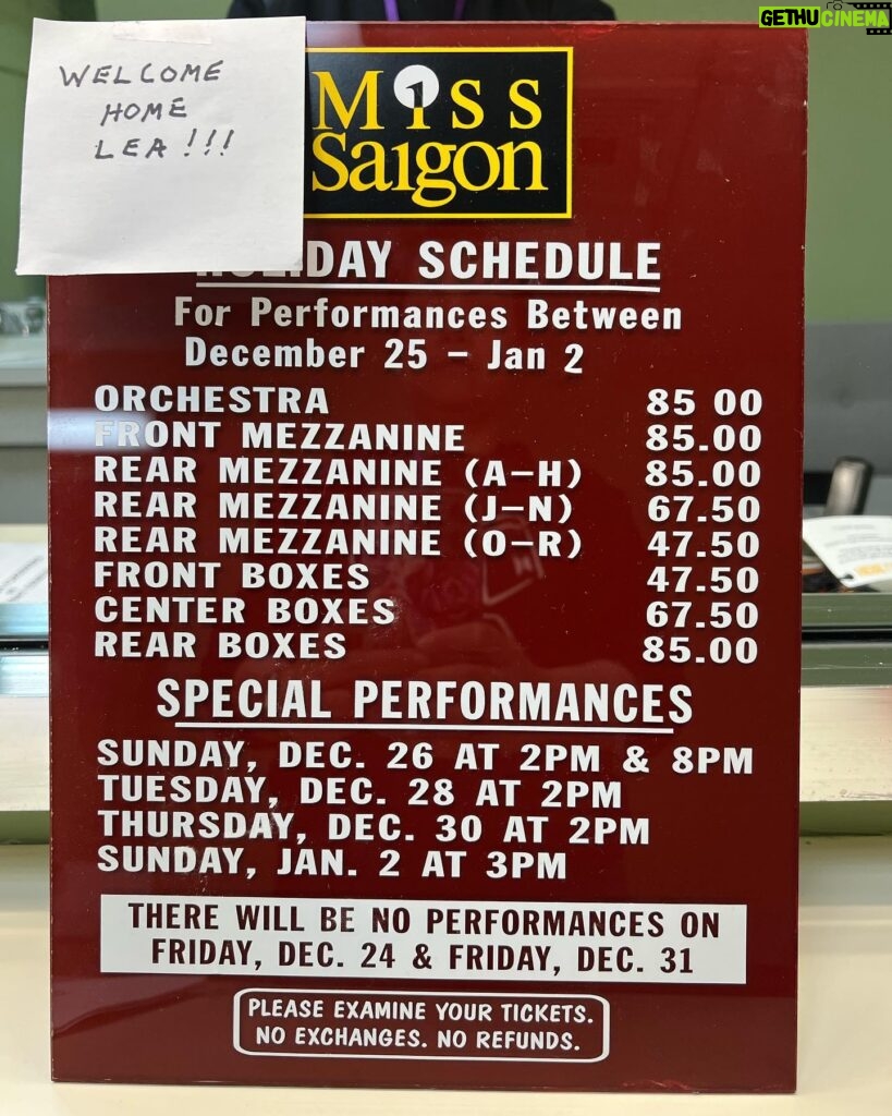 Lea Salonga Instagram - Day 1 of tech. I returned to my Broadway home. This, a price list from the original 1991 production of Miss Saigon, was waiting for me in my dressing room, care of the head props person, Rick Dalcortivo! Only 13 days before Here Lies Love’s first preview! See you on the dance floor starting July 11! @herelieslovebway