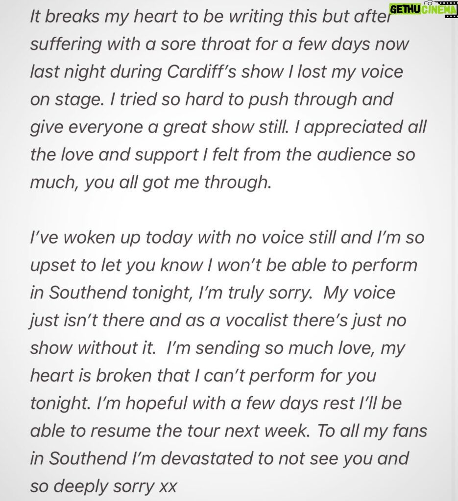Leona Lewis Instagram - I’m so sorry Southend xx