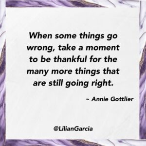 Lilián García Instagram - Oooooo, this advice is so great because how many times do we get upset when things don’t go right and it ruins our day? And sometimes our week or more?

It’s easy to focus on all the things we are going to be missing out on or our mistakes but really, what will that solve? Instead, let’s take a deep breath and literally start naming off all the things that ARE going right in our lives at that moment.

It’s ok to feel disappointment but in the grand scheme of things know that this “thing” that went wrong will more likely than not be a blip in our lives.

So stay calm and carry on…💜
.
.
#inspirationalquotes