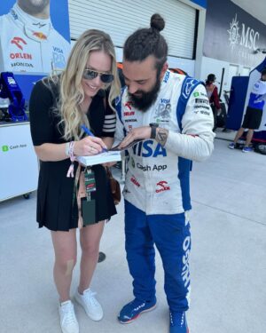 Lindsey Vonn Instagram - Racing in Miami 🌴🏎️💨 I love it when @F1 comes to this city and of course you know that I live for everything that goes fast!!⚡️ So awesome to get behind the wheel of an F4 car with my @redbullusa family (thank you!!). It’s been fun being back in the F1 paddock and seeing some familiar faces along the way to @jensonbutton. And AMAZING to meet the women on the @redbullracing team in the @f1academy 💪🏻💪🏻 Also, solid points for the team in the sprint @danielricciardo 👏🏻 and of course, congrats to @redbullracing and @maxverstappen1 on the pole. Thx to @rolex for hosting me today. I’m excited for race day tomorrow 🏁 let’s go!!!